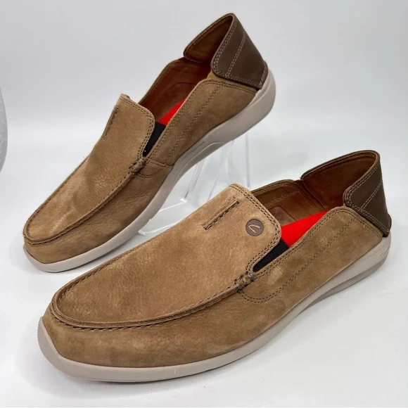 Clarks Men’s Gorwin Step Dark Sand Nubuck Suede Leather Slip On Loafers Shoes - Picture 13 of 14